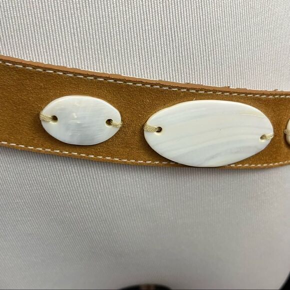 Another Line Genuine Suede Fringe Tie Waist Belt With Abalone Style Accents M - Picture 2 of 5